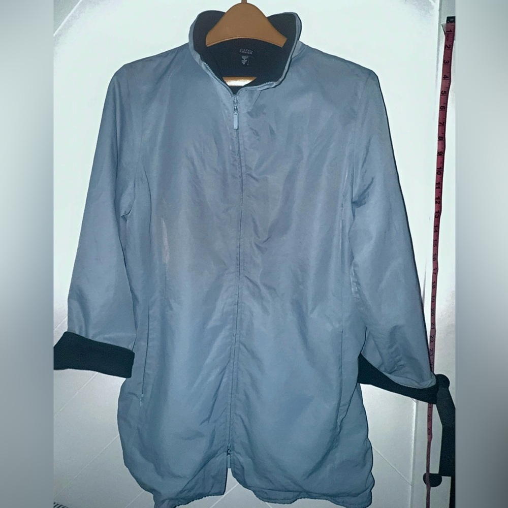 EILEEN FISHER Light Blue Nylon Wool Blend Zip Front Long Sleeve Jacket medium - Picture 10 of 13